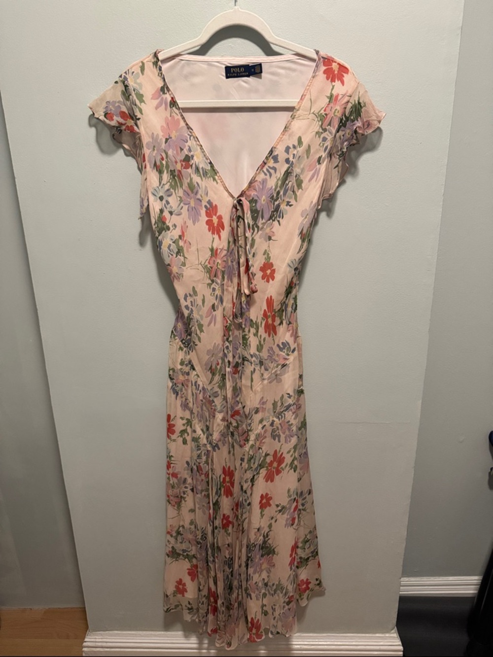Polo Ralph Lauren Tie-Front Floral Maxi Dress in Blush